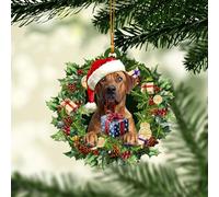 Talataca Rhodesian Ridgeback 2D Flat Christmas Ornament, Rhodesian Ridgeback Christmas Hat Wreath Pine Tree Decor, Hanging House Charm Eve Keepsake, Car Rear View Mirror Accessories, Xmas Gift
