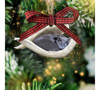 Talataca Russian Blue Cat 2D Flat Wooden Christmas Ornament, Russian Blue Cat Sleeping Angel Memorial Pine Tree Decor, Hanging House Charm Eve Keepsake, Wood Car Mirror Accessories, Xmas Gift