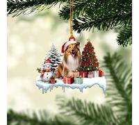 Talataca Sheltie 2D Flat Christmas Ornament, Shetland Sheepdog Gift Boxes, Pastor De Las Islas Shetland Pine Tree Decor, Hanging House Charm Eve Keepsake, Car Rear View Mirror Accessories, Xmas Gift