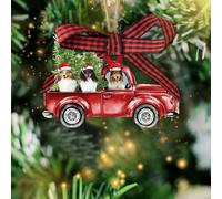 Talataca Sheltie 2D Flat Wooden Christmas Ornament, Shetland Sheepdog Red Truck Christmas Pine Tree Decor, Hanging House Charm Eve Keepsake, Wood Car Mirror Accessories, Xmas Gift, Xmas Gift