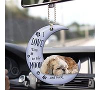 Talataca Shih Tzu I Love You to The Moon and Back Puppy Dog 2D Flat Car Rear View Mirror Accessories Christmas Tree Ornament Decoration Hanging Charm Interior Rearview Pendant Decor Gift