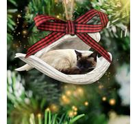Talataca Siamese Cat 2D Flat Wooden Christmas Ornament, Siamese Cat Sleeping Angel Memorial Pine Tree Decor, Hanging House Charm Eve Keepsake, Wood Car Mirror Accessories, Xmas Gift