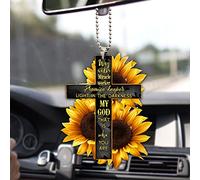 Talataca Sunflower Jesus God Way Maker Christian Bible Verse 2D Flat Car Rear View Mirror Accessories Christmas Tree Ornament Decoration Hanging Charm Interior Rearview Pendant Decor Gift