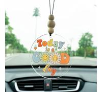 Talataca Today is A Good Day 2D Flat Car Ornament & Wood Beads, Inspirational Quote Beaded Rear View Mirror Accessories, Retro Rearview Hanging Charm, Christmas Tree Decor