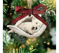Talataca White West Highland Terrier Sleeping Angel Westie Memorial 2D Flat Christmas Tree Wood Ornament Decor Wooden Hanging Decoration House Present Xmas Eve Keepsake Decorative