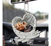 Talataca Yorkshire Terrier Yorkie Shorkie Sleeping Angel Wings Dog 2D Flat Car Rear View Mirror Accessories Christmas Tree Ornament Decoration Hanging Charm Interior Rearview Pendant Decor Gift