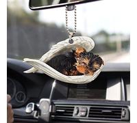 Talataca Yorkshire Terrier Yorkie Sleeping Angel Wing Pet Dog Farmhouse 2D Flat Car Rear View Mirror Accessories Christmas Tree Ornament Decoration Hanging Charm Interior Rearview Pendant Decor Gift