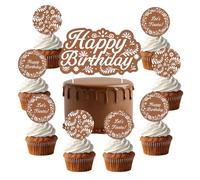 Talavera Cake Topper 25Pcs Brown Mexican Papel Picado Happy Birthday Cake and Cupcake Toppers Mexican Theme Cake Decoration for Kids Adults Birthday Party Cinco De Mayo Fiesta