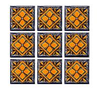 Talavera Tile Hand Painted 2"X2" Traditional Confeti Mexican Talavera 25 Psz Set Colorful Designs Original Ceramic Glazed Mosaic Tile for Home Projects Wall Decorative Pieces (Flor Cobalto)
