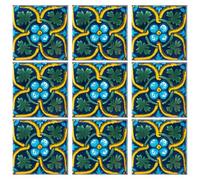 Talavera Tile Hand Painted 2"X2" Traditional Mexican Talavera 25 Psz Set Colorful Designs Original Ceramic Glazed Mosaic Tile for Home Projects Wall Decorative Pieces (Venezia)