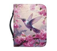 Talayituse Bible Covers for Women Men PU Leather Bible Case Bible Bag Tote Book Carrying Case Christian Bible Accessories, Hummingbird Cherry Blossom, L