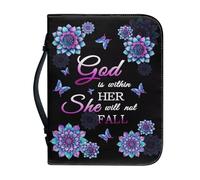 Talayituse Boho Mandala Butterfly Print Faux Leather Bible Cover for Men Women Boys Girls God is Within Her Christian Bible Case with Handle Book Carrying Case Bible Protector Bible Tote Handbag, L