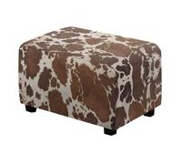 Talayituse Brown Cow Print Stretch Velvet Ottoman Slipcover Rectangle Folding Storage Stool Ottoman Cover Breathable Footstool Covers Slipcover Chair Covers for Living Room, S