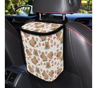 Talayituse Capybara Flower Print Car Trash Can Accessories Organizer Garbage Bag Dustbin Container with Lid Waste Basket Storage Pocket Hanging Large Size Vehicle Trash Bin