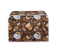 Talayituse Coffee Print Toaster Cover, 2 Slice Wide Slot, Dust Protection, Waterproof, Spandex, Coffee Color