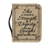 Talayituse Cross Floral Print Faux Leather Bible Cover for Men Women She is Clothed in Strength & Dignity Christian Bible Case with Handle Carrying Book Case Protector Bible Tote Handbag, 2XL