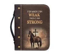 Talayituse Cross Horse Print Bible Covers for Women Men for When I am Weak Then I am Strong PU Leather Christian Bible Case Bible Bag Book Carrying Case Christian Bible Accessories with Handle, M