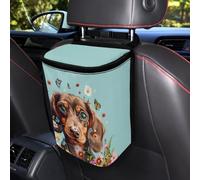 Talayituse Dachshund Butterfly Daisy Print Car Trash Can Accessories Organizer Garbage Bag Dustbin Container with Lid Waste Basket Storage Pocket Hanging Large Size Vehicle Trash Bin