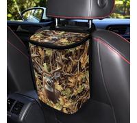 Talayituse Deer Hunting Camo Print Car Trash Can Accessories Organizer Garbage Bag Dustbin Container with Lid Waste Basket Storage Pocket Hanging Large Size Vehicle Trash Bin
