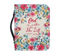 Talayituse Faux Leather Bible Cover for Men Women, Christian Zipper Bible Case with Handle Carrying Book Cover Bible Tote Bag, Watercolor Floral God is Within Her She Will Not Fall, L