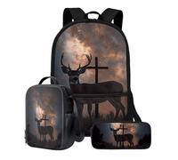 Talayituse Kids Backpack for Boys Girls, Preschool Elementary Middle School Bag, 3Pcs Bookbag Set with Lunch Box Pencil Case, Deer Cross Galaxy, One Size