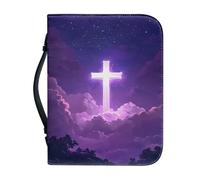 Talayituse Personalized Faux Leather Bible Cover for Men Women Christian Bible Case with Handle Carrying Book Case Bible Bag, Cross Galaxy Cloud, L