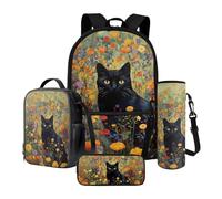 Talayituse School Backpack for Girls Boys, 4-in-1 Kids Bookbag Set School Bags with Lunch Box Pencil Case Water Bottle Sleeve, Cat Flower, One Size