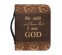 Talayituse Sunflower Cross Print Bible Covers for Women Men Be Still and Know That I am God PU Leather Christian Bible Case Bible Bag Book Carrying Case Christian Bible Accessories with Handle, M