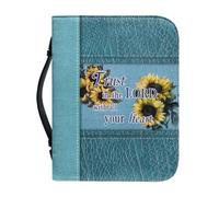 Talayituse Sunflower Pattern Faux Leather Bible Cover for Men Women, Trust in The Lord Christian Zipper Bible Case with Handle Carrying Book Cover Study Bible Tote Bag, Blue, 2XL