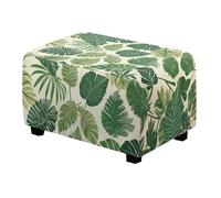 Talayituse Tropical Monstera Palm Leaf Print Ottoman Cover Stretch Rectangle Ottoman Slipcover for Foot Stool, Anti-Scratch Folding Storage Furniture for Living Room with Nonslip Elastic Bottom, Large