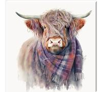 Talbot Highland Cow With Scarf Canvas Wall Art Picture (14” x 14”)
