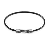 Anchor & Crew Raven Black Talbot Silver and Round Leather Bracelet - M - 21cm (Most Popular) - No Gift Wrapping