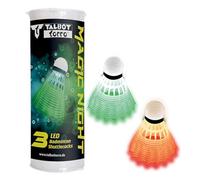 Talbot Torro 479123 Badminton Ball Magic Night LED, Plastic Shuttlecock with LED Light, Approx. 48 Hours Burn Time, Pack of 3, Colour: White & Yellow, for Indoor and Outdoor as well as for Playing in