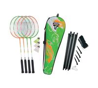 Talbot-Torro Badminton-Set 4-Attacker Plus, Kolmplettset mit 4 Schläger, 3 Federbälle, komplette Netzgarnitur, in wertiger Tasche