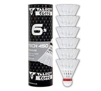 Talbot-Torro Badminton Shuttlecocks Tech 450, 6 Pieces, White, Speed: Blue/Medium, in Premium Nylon, 469182