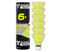 Talbot-Torro Badminton Shuttlecocks Tech 450, 6 Pieces, White, Speed: Red/Fast, in Premium Nylon, 469082