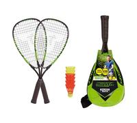 Talbot-Torro Speed 5500 Speedbadminton Set, 2 x 56.5 cm Aluminum Rackets, 6 Wind-Resistant Shuttlecocks, in a Modern Backpack, Green/Black, 490115