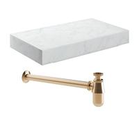Talbot Wall Hung Basin Shelf 800mm & Brushed Bronze Bottle Trap - White Marble