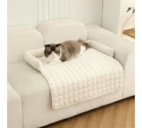 TALCON Calming Dog Bed, Soft Pet Sofa Protector with Non-slip Bottom Side Raise, Washable Dog Cat Bed Blanket Sofa Mat Puppy Mattress Relief Sleep for Car Floor (White,75x75cm)