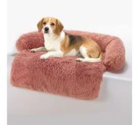 TALCON Dog Bed Pet Couch Cover for Sofa, Calming Cat Sofa Plush Puppy Bed Mat with Non Slip Base, Foldable Washable Dogs & Cats Bed Sofa Furniture Protector Pad (Pink,100x85x14cm)