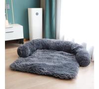 TALCON Dog Sofa Bed, Calming Dogs Cat Sofa Protector with Anti-Slip Bottom, Soft Plush Washable Large Medium Puppy Couch Cover Furniture Mat Reducing Pet Anxiety (Dark Grey,105x90x14cm)