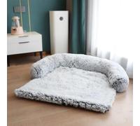 TALCON Dog Sofa Bed, Calming Dogs Cat Sofa Protector with Anti-Slip Bottom, Soft Plush Washable Large Medium Puppy Couch Cover Furniture Mat Reducing Pet Anxiety (Grey,100x85x14cm)