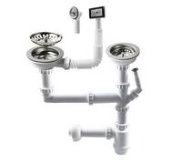 Talea Anti-Syphon Bottle Trap,Dishwasher Siphon Straight,Waste Pipe, Basket Strainer with Overflow,Full Set Plumbing Kit(2 Bowl Sinks) Z7052C006