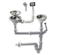 TALEA Double Sink Siphon,Kitchen Sink Traps U Bend,Drainage Waste Kit Fittings,Plumbing Traps,Basket Strainer with Overflow-U,Z7052C005