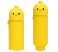 TaleMoon 2 in 1 Soft Silicone Case Kawaii Pencil Case, Soft Silicone Pencil Case, Cartoon Pencil Holder for Girls, Boys, Office, University, Cute School Supplies, Yellow chick, 19 cm x 6 cm x 19 cm