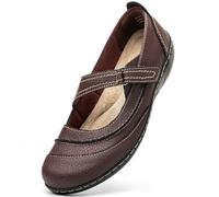 TALENAVA Women's Comfortable Lightweight Leather Mary Jane Flats Versatile Business Casual Work Office Cute Stylish Shoes for Everyday Walking, coffee, 4 UK