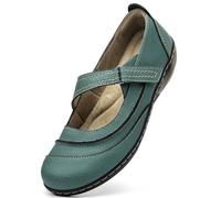 TALENAVA Women's Comfortable Lightweight Leather Mary Jane Flats Versatile Business Casual Work Office Cute Stylish Shoes for Everyday Walking, green, 6.5 UK