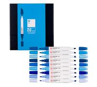 Talens | Pantone Marker Set of 9 Blue | Dual-Tip Pens with Brush and Chisel Nib | Water-Based, Pigmented Ink in Pantone Colors