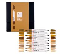 Talens | Pantone Marker Set of 9 Brown | Dual-Tip Pens with Brush and Chisel Nib | Water-Based, Pigmented Ink in Pantone Colors