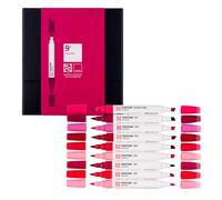 Talens | Pantone Marker Set of 9 Cool Red | Dual-Tip Pens with Brush and Chisel Nib | Water-Based, Pigmented Ink in Pantone Colors